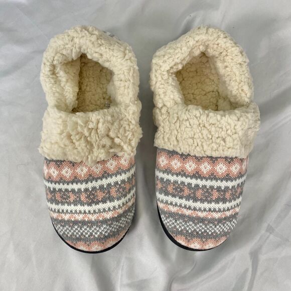 Chunky Teddy Pink Gray Winter Snow Norwegian Style Soft Slippers US 10 - Picture 2 of 8